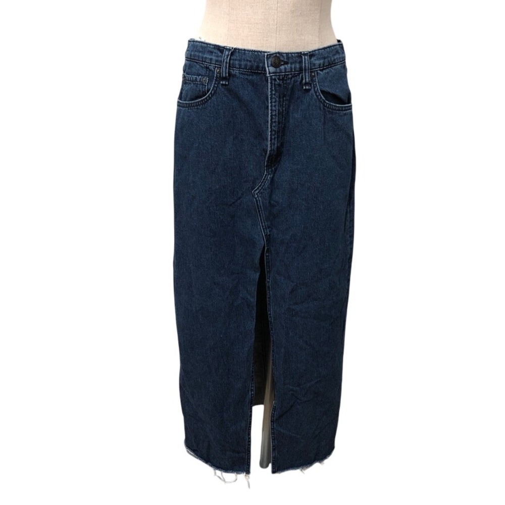 Rag & Bone Denim Maxi Skirt Womens 27 4 Blue Front Slit Raw Hem Kaihara Denim